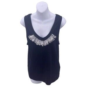 3.1 Phillip Lim Tank Top Size M Black Boho Hippie Feather Trim